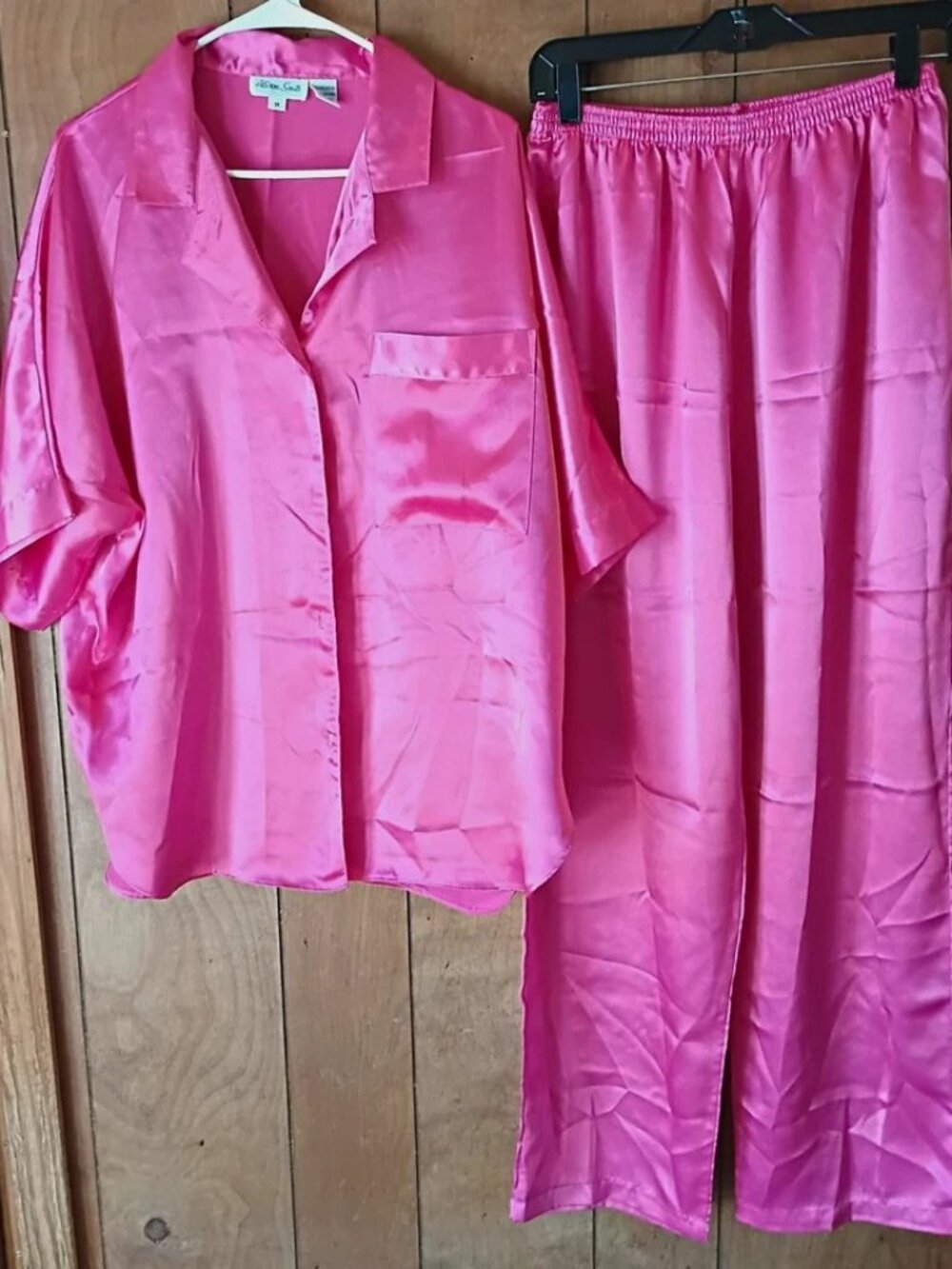 Allison Smith Women’s Pink Satin Polyester Button Front Pajama Set Size M